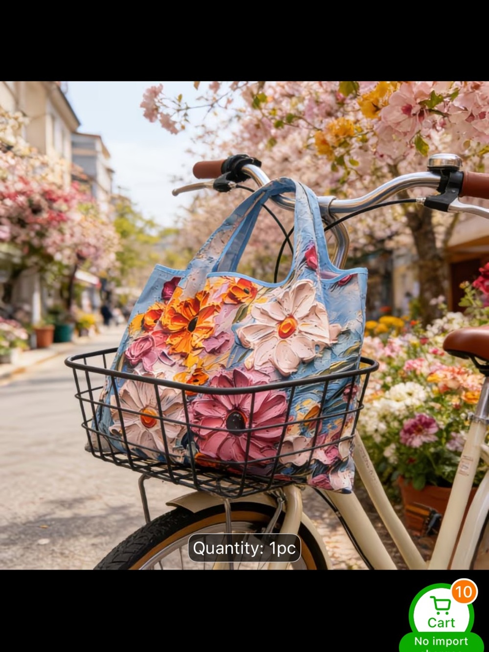 Large Floral Canvas Tote Bag in Multicolor - Picture 3 of 7